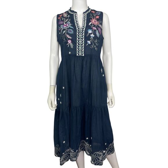 Johnny Was Women's S Blue Phoebe Embroidered Boho Stars Floral Tank Dress EUC - Picture 1 of 4